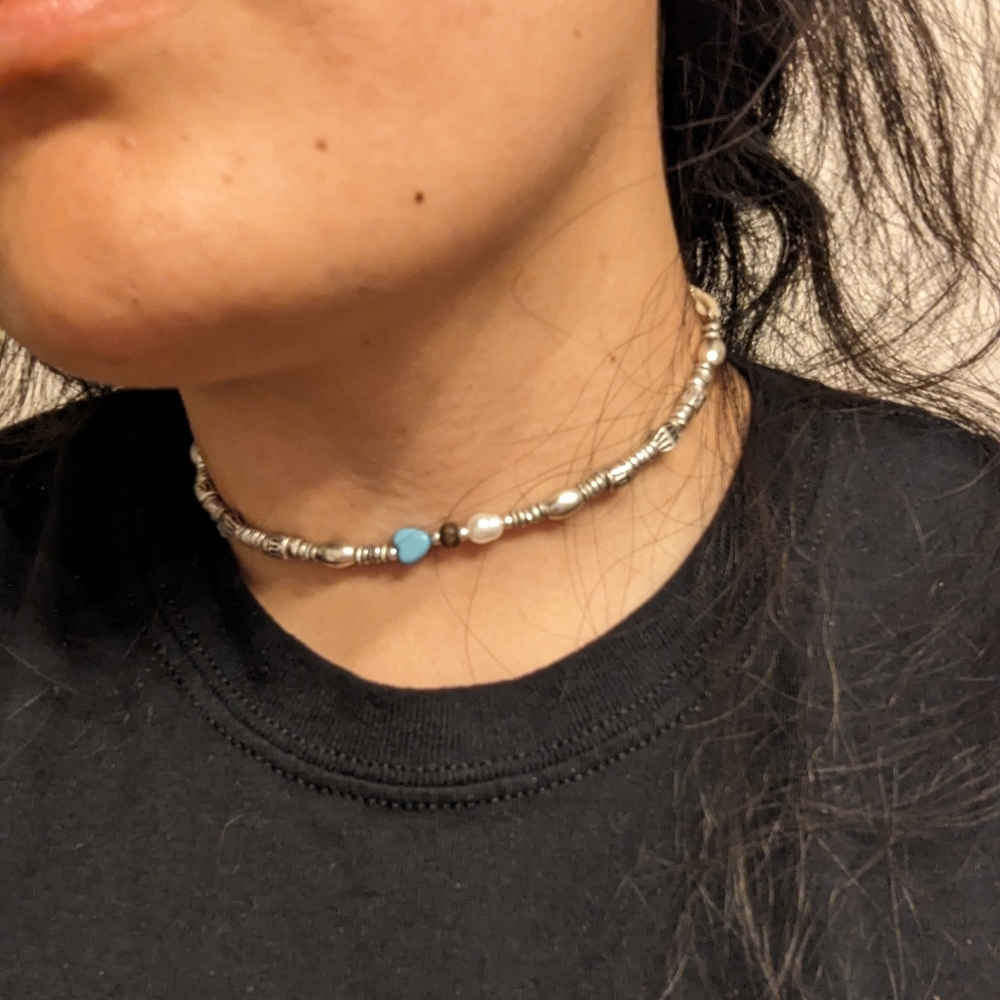 FREE PEOPLE heart shape turquoise pearl choker Boho necklace
